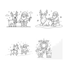 Fototapeta premium Christmas Santa and Reindeer Coloring Page Cute Santa Claus Line Art Illustration