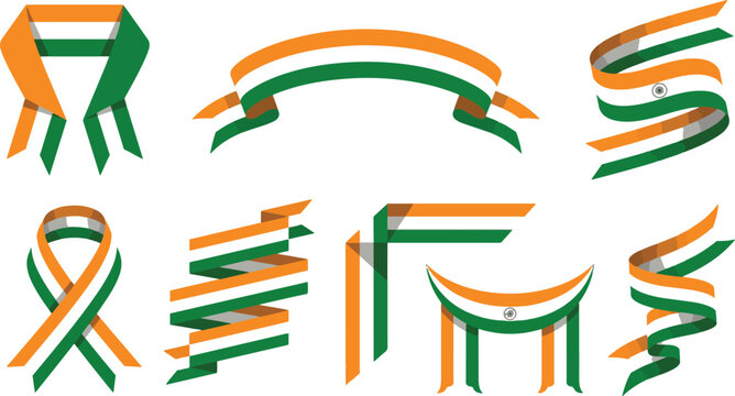 Indian Flag Tricolor Ribbon Banners and Corners Set