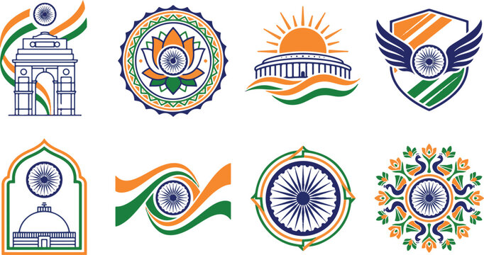 Indian Patriotic Emblems Set India Independence Day