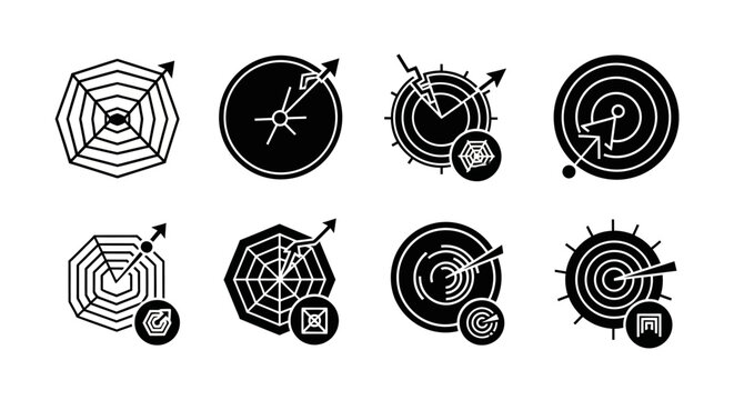Radar and spider chart data visualization icons.