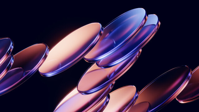 Abstract glass discs with vibrant premium reflective depth.