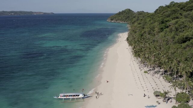 Aerial View of Tour Boat and Visitors on Puka Shell Beach Boracay Phil