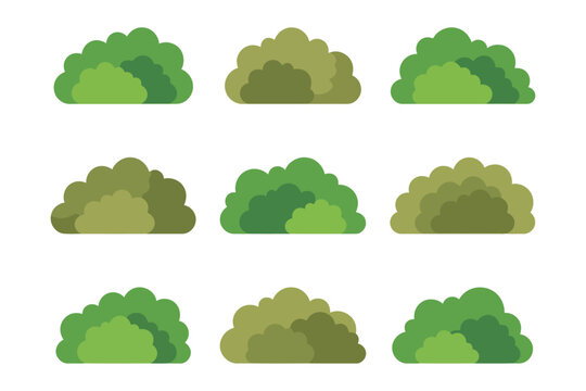 Set of decorative green garden bushes and plants vector illustrations