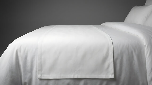 Clean White Bed Runner Draped Over Crisp White Sheets and Pillows Creating a Serene and Tidy Bedroom Aesthetic Minimalist Interior Design Element
