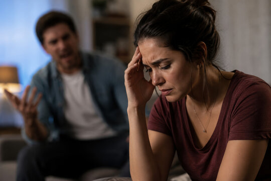 Woman feeling sad during a couple argument at home