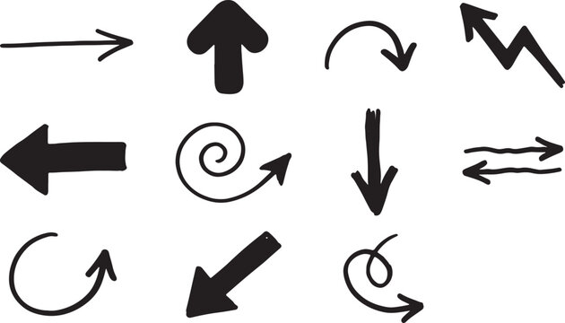 Black arrow on white background, directional, circular, curved, and curved arrows circle