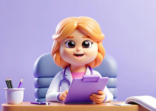 3D Animation of a Female Doctor at a Desk
