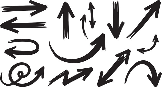 Black arrows pointing up, down, left, right, and diagonally direction