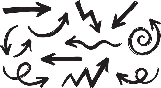 Black doodle arrows and circles on white background