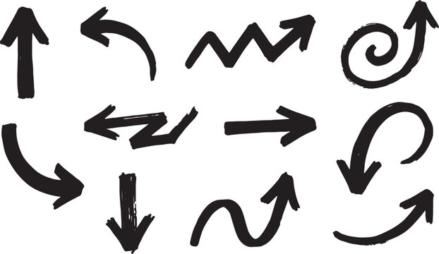 Black hand gesture arrows pointing in eight compass directions hands gestures