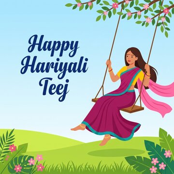 Happy hariyali teej indian festival celebration banner.