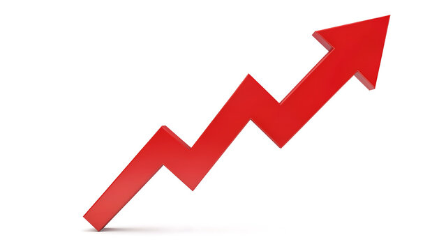 Red zigzag arrow graphic representing financial growth with business, marketing