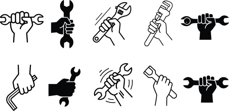 Labor day tools trades hand icon set celebrating american workers