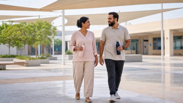 Caregivers Cross Heat Reflective Pavement at School Plaza