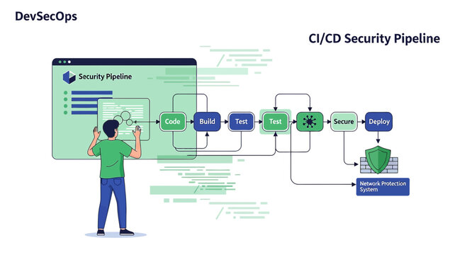 DevSecOps CI/CD Security Pipeline Workflow with Person