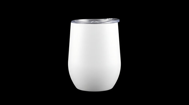 Clean White Wine Tumbler with Silver Lid Isolated on a Black Background Perfect for Customization and Branding Mockups