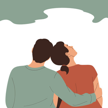 Couple with arm around shoulder looking up together vector