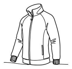 Sport jacket continuous line drawing, outdoor fleece sweatshirt and active wear vector illustration in minimal one line art style, hiking apparel clothing outline © ----WWWLINE----