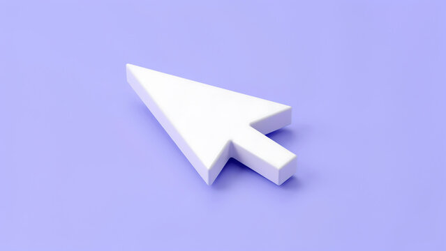 Digital computer mouse cursor icon pointing diagonally on purple background