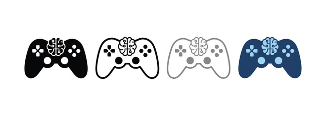 Four game controllers with brain icons on buttons illustration © Nayon