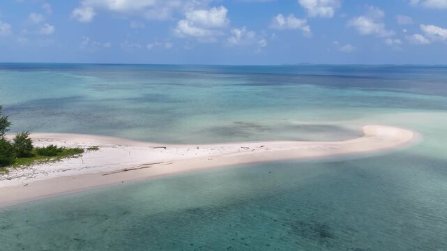 Aerial shot of Kerayaan Beccu Beach, a white-sand beach in Kotabaru, South Kalimantan