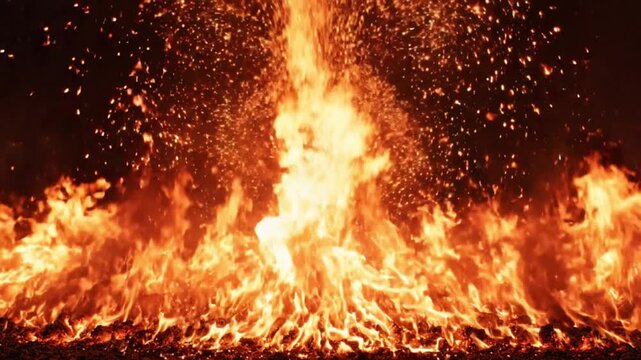 Intense fire flames dancing in darkness energetic blaze visuals