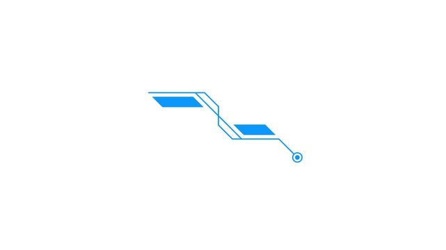 Blue futuristic callout line title banner hud element on light gray background 25fps