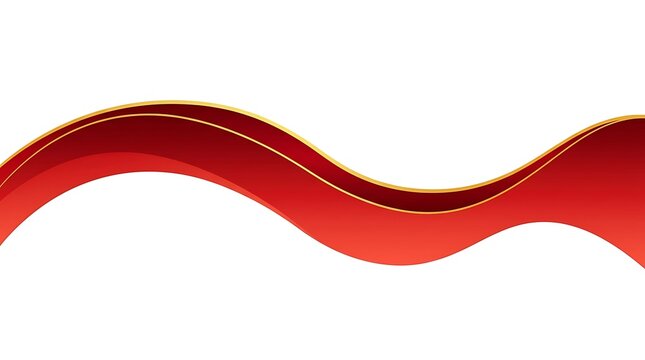 Smooth red wave shape with thin gold outline for modern abstract graphic design and background art