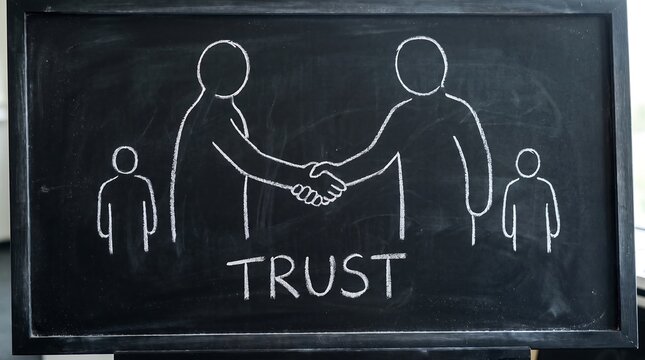 Chalkboard drawing of a business handshake. Concept of professional trust and partnership.