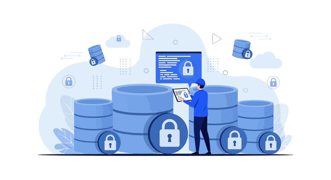 Cybersecurity Data Protection Concept with Person and Digital Security