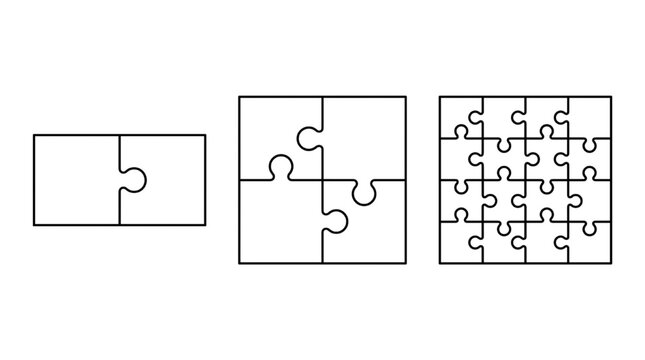 Set of Linear Jigsaw Puzzle Icons with Increasing Complexity Levels for Strategic Planning Concepts