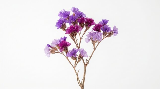 Purple limonium statice flowers on white background