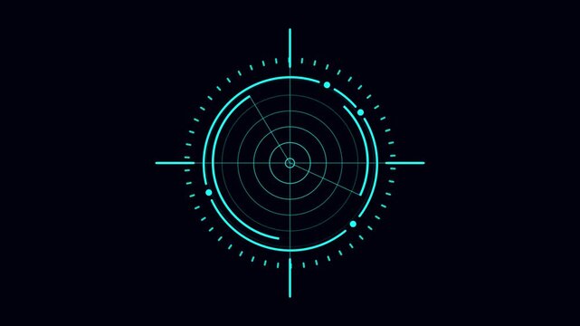 Digital radar hud interface animation, futuristic scanning circular target overlay, sci-fi tech ui for motion and data visualization