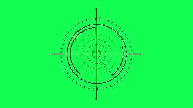 Digital radar scanner hud overlay with rotating sweep on green screen for motion heads-up display motion green screen