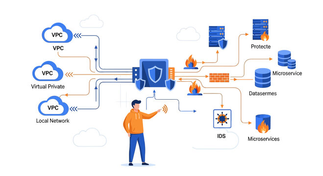 Cloud Network Security & Data Protection Diagram | IT Infrastructure Concept