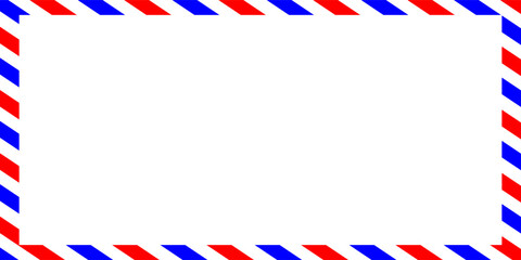 Obraz premium Vintage airmail envelope frame. Empty blank. Retro air mail postcard with diagonal blue and red stripes. Vector illustration