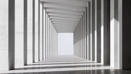 Fototapeta premium Minimalist modern architecture colonnade with white concrete columns and rhythmic shadows