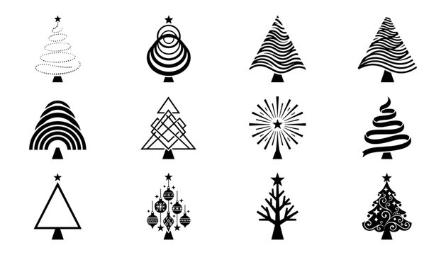 Christmas Trees with Various Artistic Designs and Patterns Featuring Tree, Festive, Holiday with Design