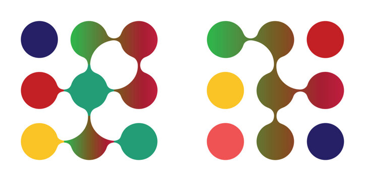 Abstract Molecular Connection: Two abstract representations showcasing interconnected circles in vibrant gradients, symbolizing networks, data, or scientific concepts.