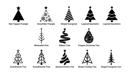 Christmas Trees with Various Designs and Styles Featuring Holiday, Festive, Icons with Vector © Sirajul