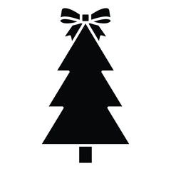 Obraz premium Black christmas tree silhouette with decorative bow