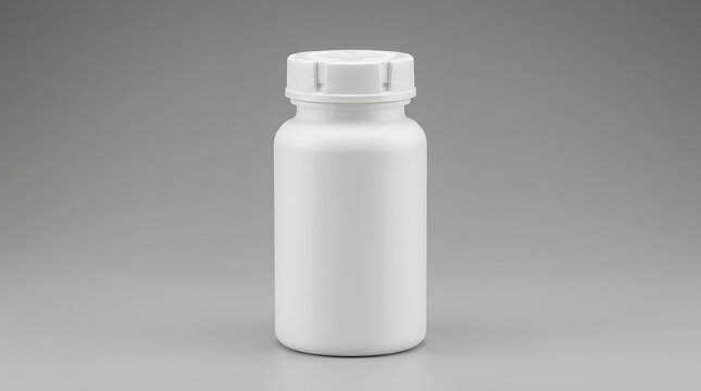 White Childproof Bottle Cap Container Isolated on Gray Studio Background Pharmaceutical Packaging Safety Closure Mechanism