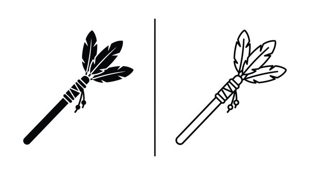Two native american feather headdress silhouettes on a white background representing tribal culture and tradition
