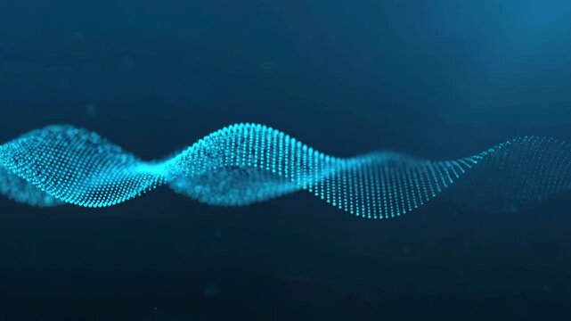 Abstract blue digital wave made of glowing particles flowing in dark space