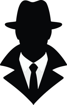 Detective spy man avatar silhouette flat vector illustration