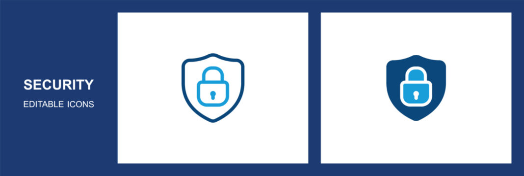 Security Shield and Cyber Protection Lock Vector Icons