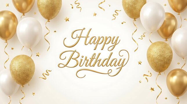 Happy birthday gold and white balloon party decoration background with birthday