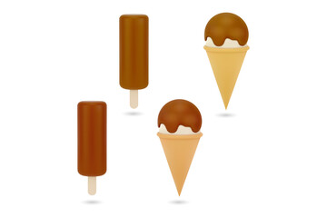 Delicious chocolate ice cream treats in various forms on transparent background