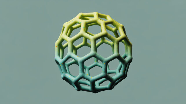 Abstract 3D rendered sphere with a hexagonal grid structure and soft gradient lighting.