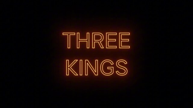 Cozy Orange Neon Sign 'THREE KINGS' with Continuous Loop and Transparent ProRes Alpha Channel, Perfect for Epiphany Promos